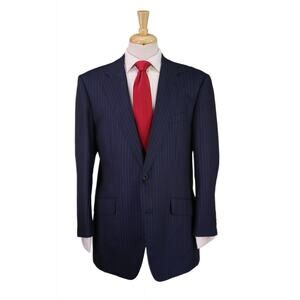 Timothy Everest Navy Blue w/ Purple Pinstripe Wool Silk 2-Btn Suit 44R